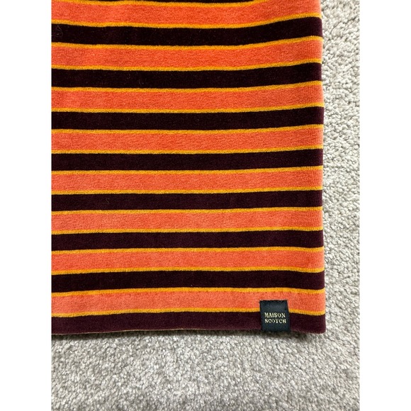 Scotch Soda Maison Striped Velvet Zip Neck Dress Orange Burgundy‎ M - Picture 3 of 10